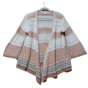 Cato Est 1946 cardigan Womens M peach white striped 3/4 sleeve thin knit Coastal